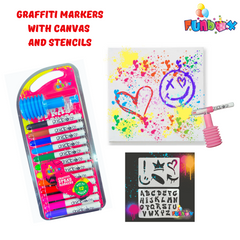 Graffiti Spray Markers With Canvas Board And Stencils